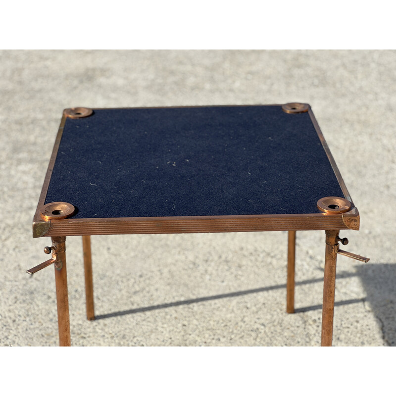 Tavolo da gioco pieghevole vintage in metallo, rame e feltro di Jean Boris Lacroix, 1950