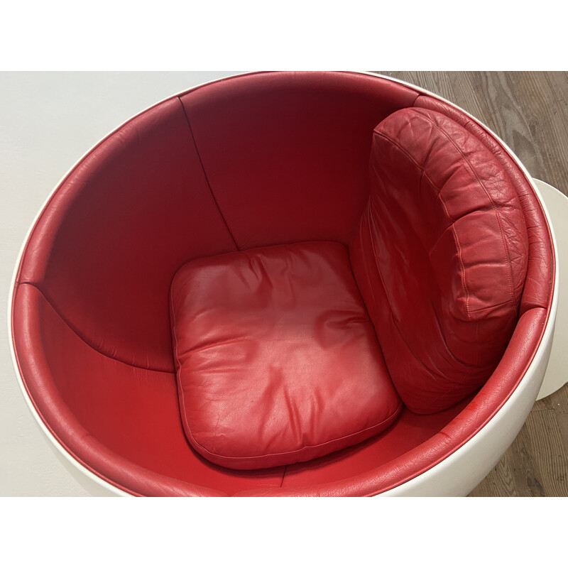Vintage red leather ball chair by Eero Aarnio, 1970s