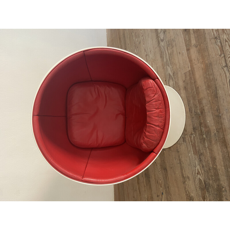 Vintage red leather ball chair by Eero Aarnio, 1970s