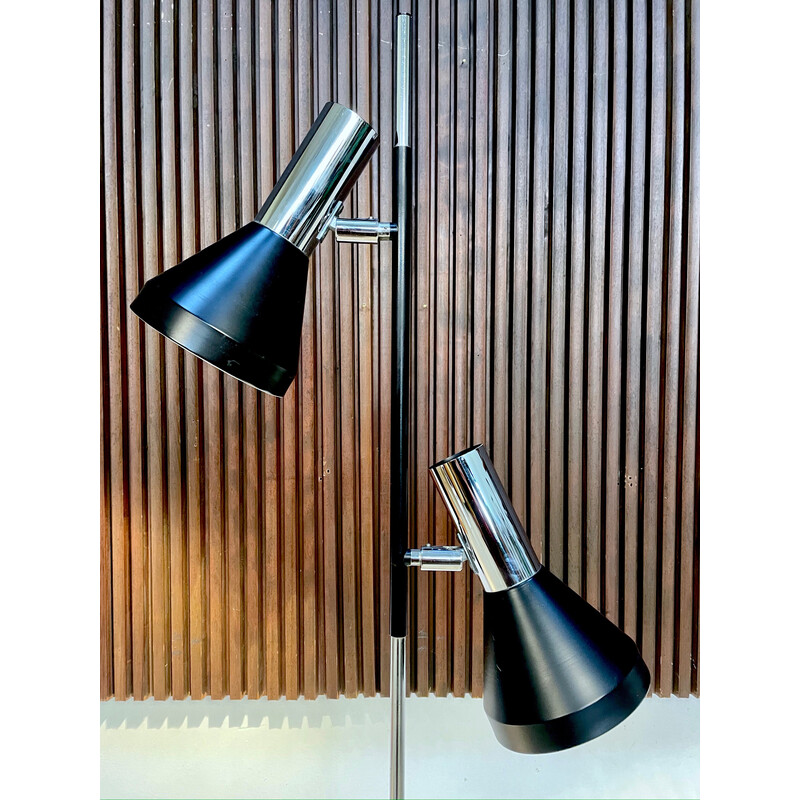 Vintage verstelbare vloerlamp in chroom, glas, staal en metaal van Hustadt-Leuchten, Duitsland 1960