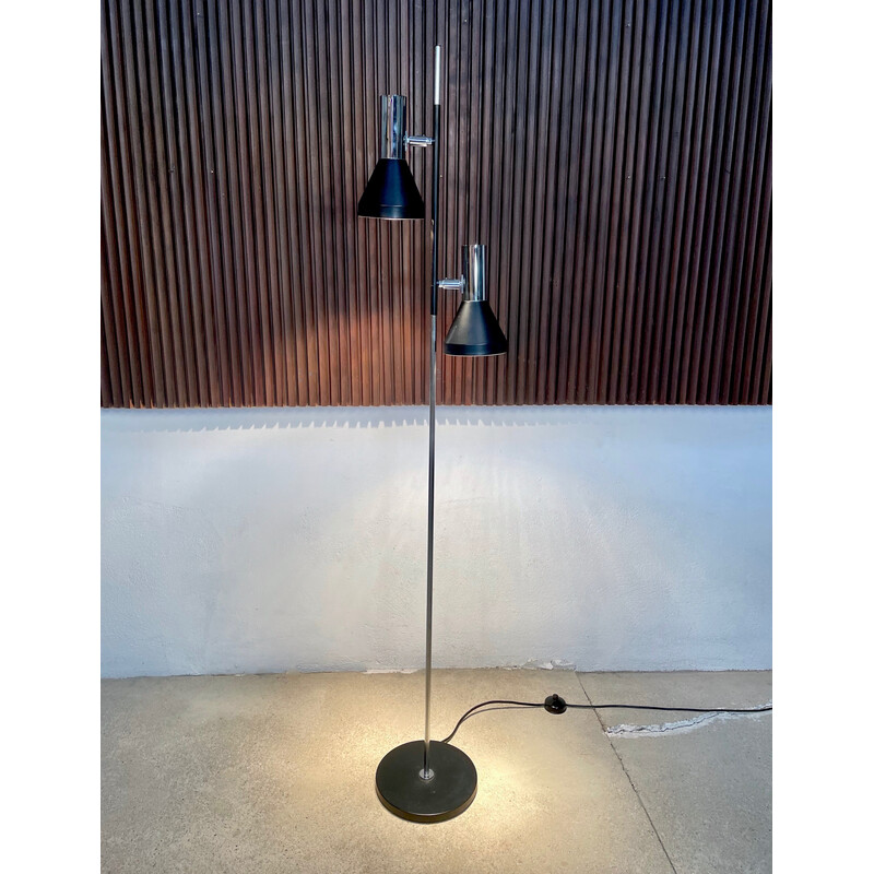Lámpara de pie regulable vintage en cromo, cristal, acero y metal de Hustadt-Leuchten, Alemania años 60