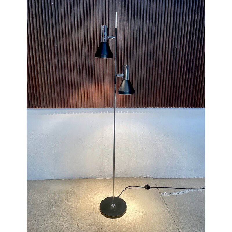 Vintage adjustable floor lamp in chrome, glass, steel and metal by Hustadt-Leuchten, Germany 1960s