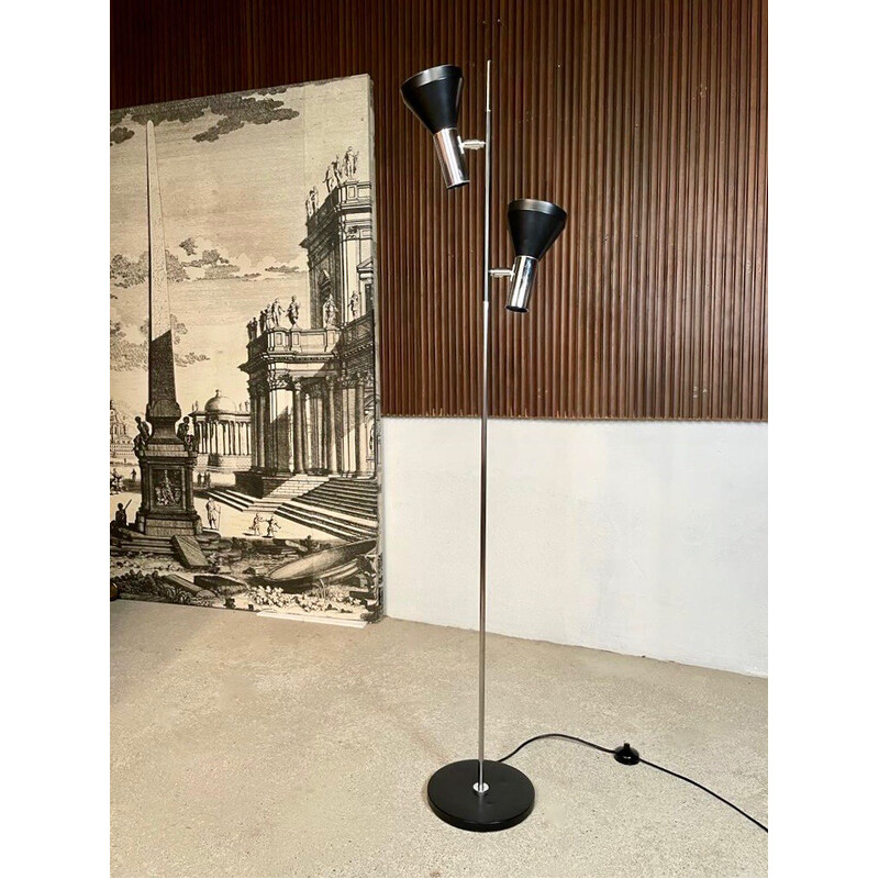 Vintage adjustable floor lamp in chrome, glass, steel and metal by Hustadt-Leuchten, Germany 1960s