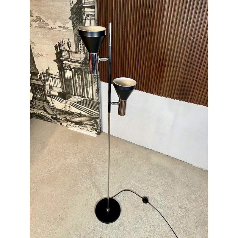 Vintage adjustable floor lamp in chrome, glass, steel and metal by Hustadt-Leuchten, Germany 1960s