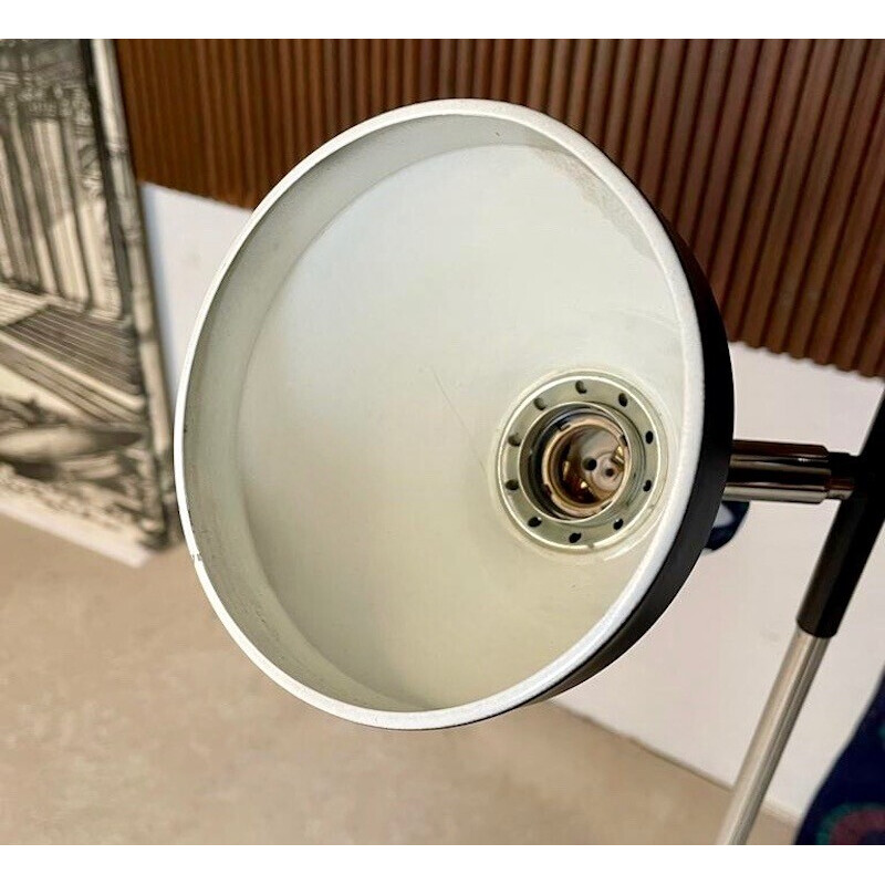 Vintage adjustable floor lamp in chrome, glass, steel and metal by Hustadt-Leuchten, Germany 1960s