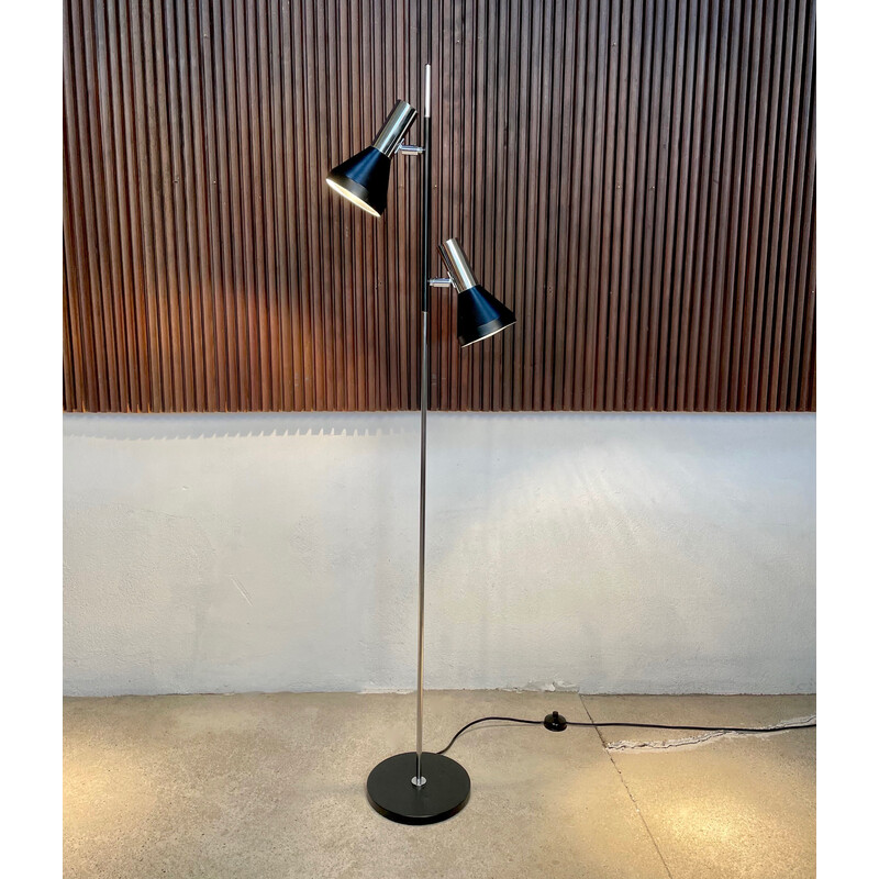 Vintage adjustable floor lamp in chrome, glass, steel and metal by Hustadt-Leuchten, Germany 1960s