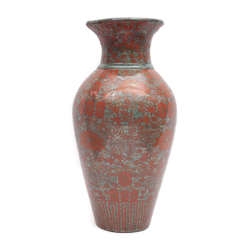 Vintage vaso de celadon azul, vermelho e dourado, China