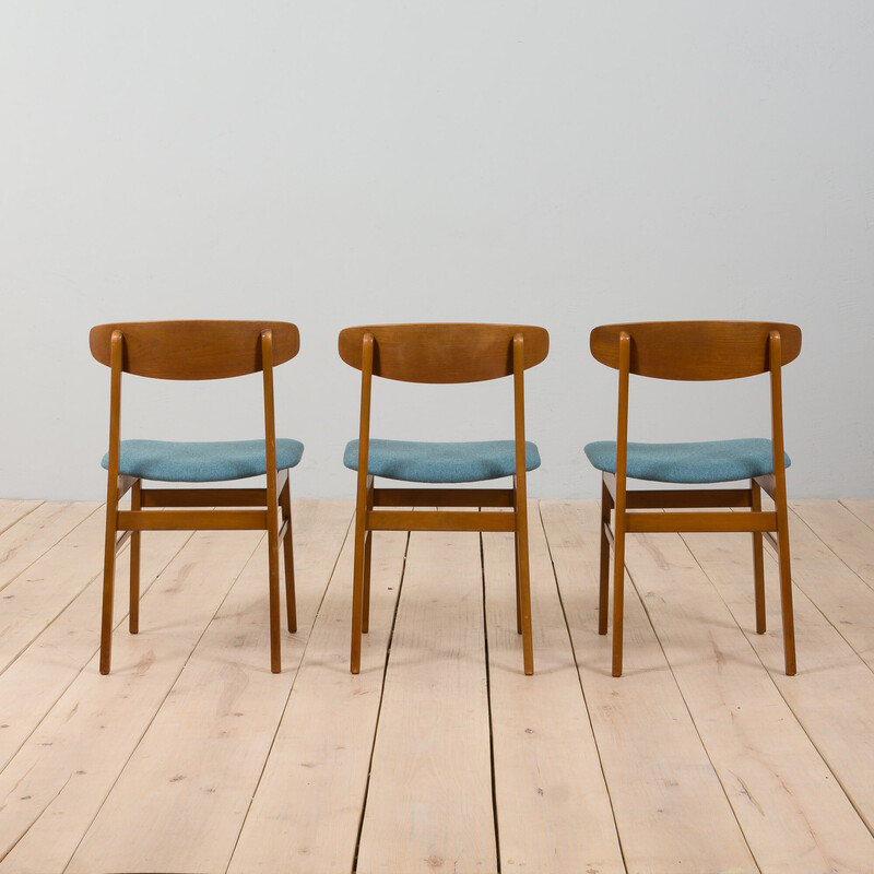 Set di 3 sedie vintage in teak e lana blu chiaro per Farstrup, Danimarca 1960