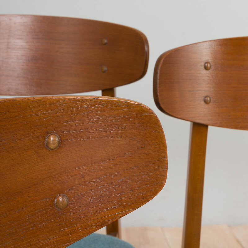 Set of 3 vintage chairs in teak and pale blue wool for Farstrup, Denmark 1960s