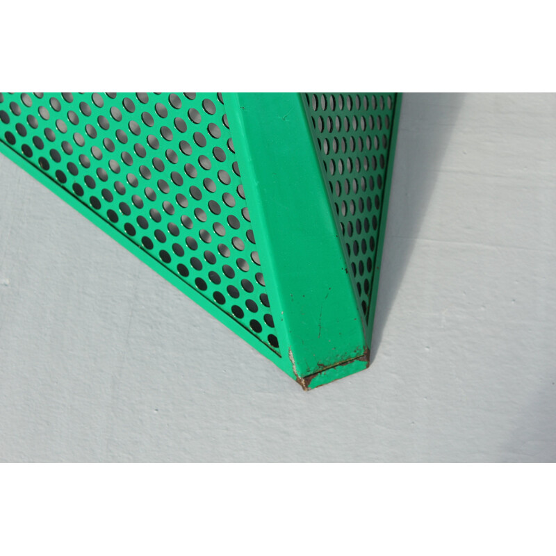 Vintage triangular basket holder in green perforated steel, Germany 1970s-1980s