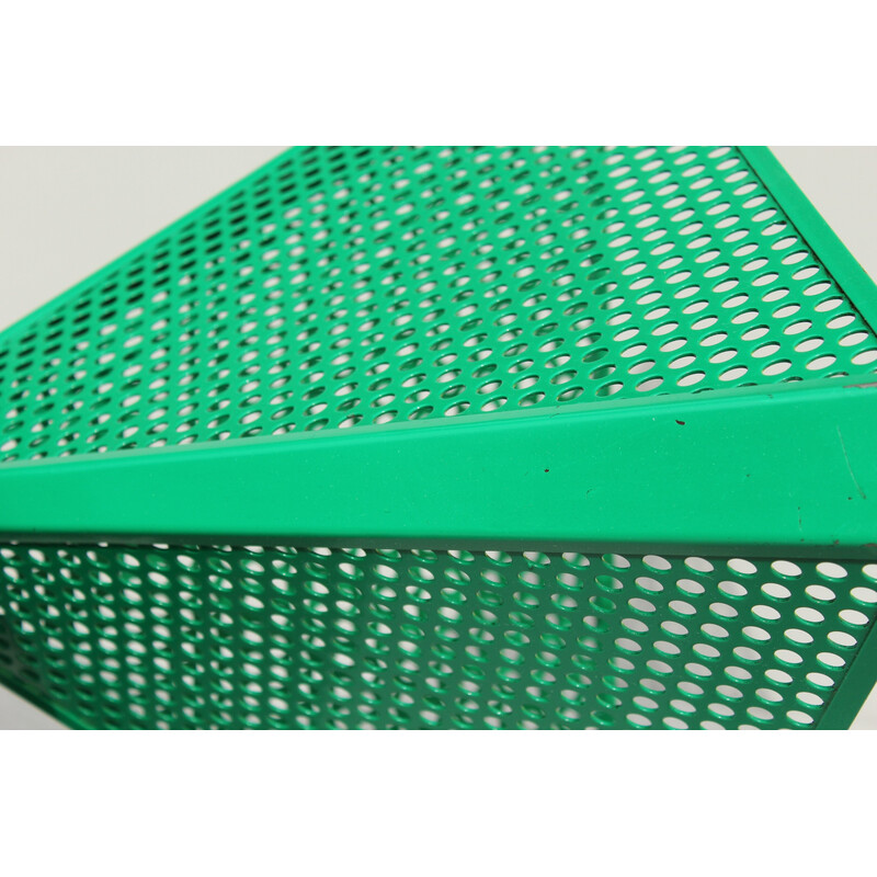 Vintage triangular basket holder in green perforated steel, Germany 1970s-1980s