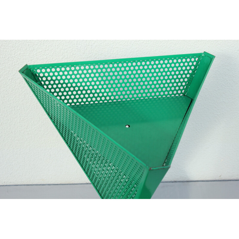 Vintage triangular basket holder in green perforated steel, Germany 1970s-1980s