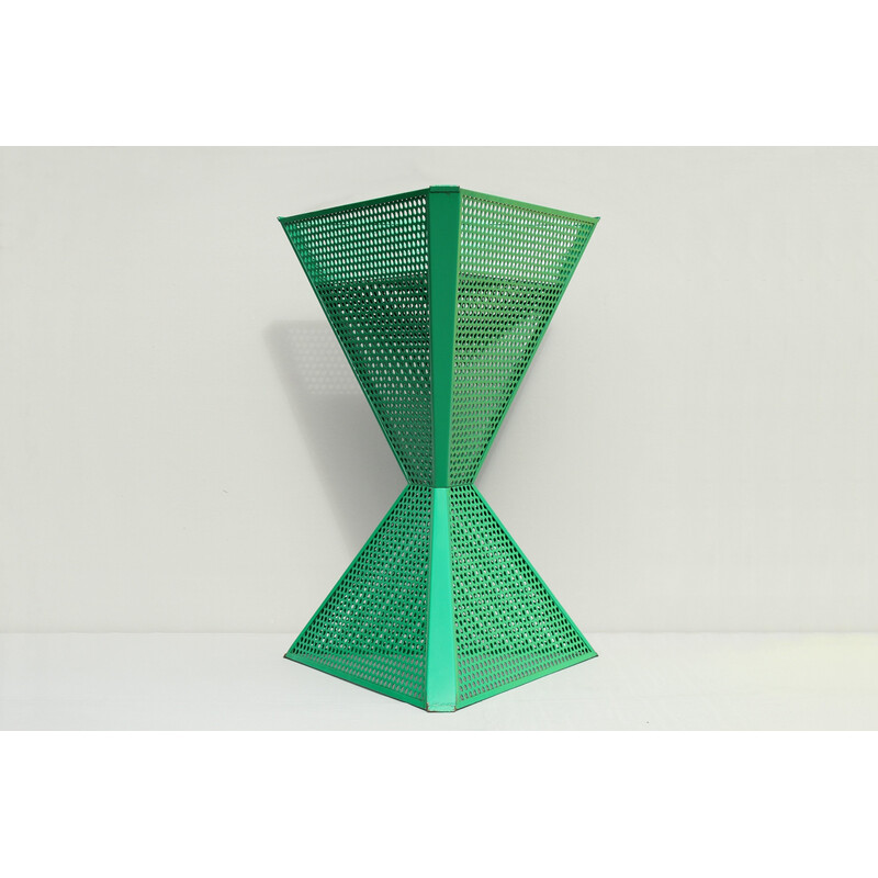 Vintage triangular basket holder in green perforated steel, Germany 1970s-1980s