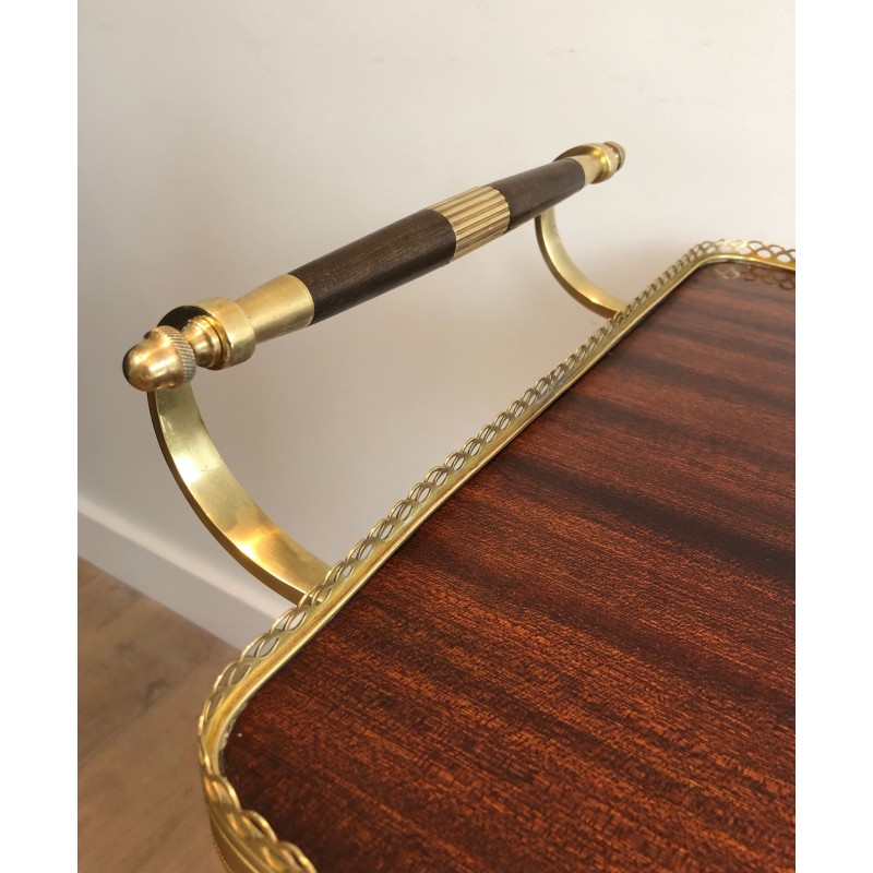 Vintage mahogany and brass serving table, France 1940s