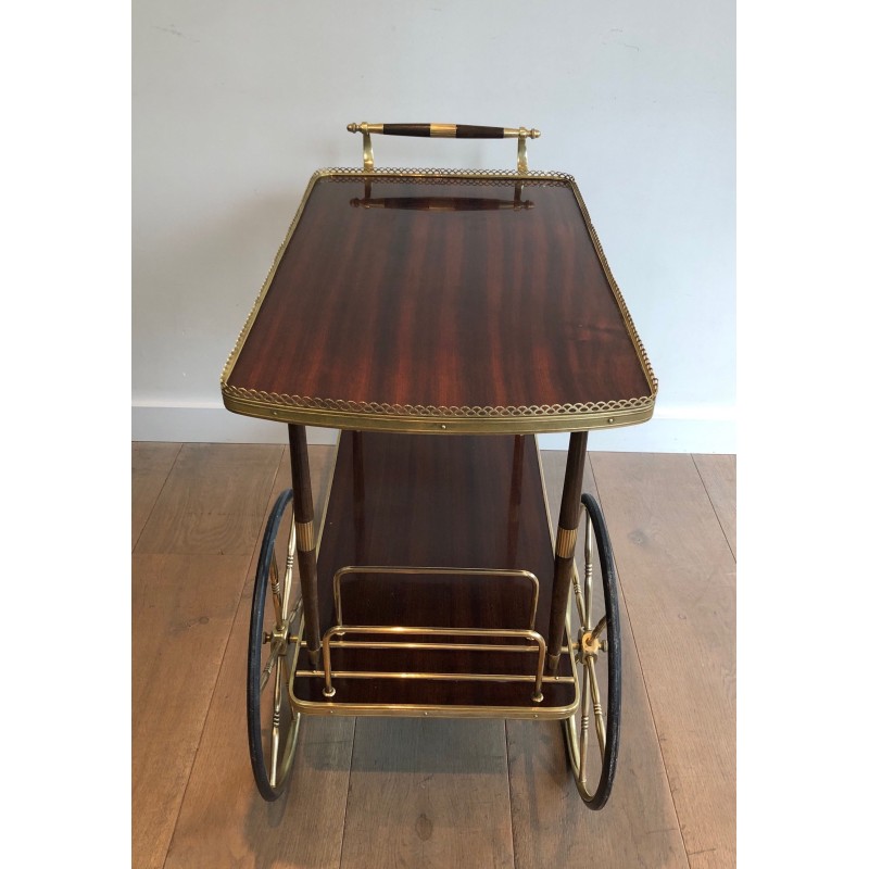 Vintage mahogany and brass serving table, France 1940s