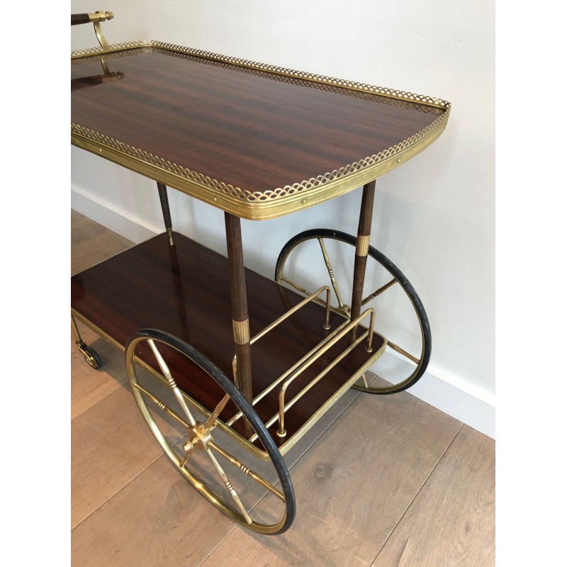 Vintage mahogany and brass serving table, France 1940s