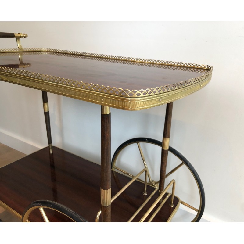 Vintage mahogany and brass serving table, France 1940s