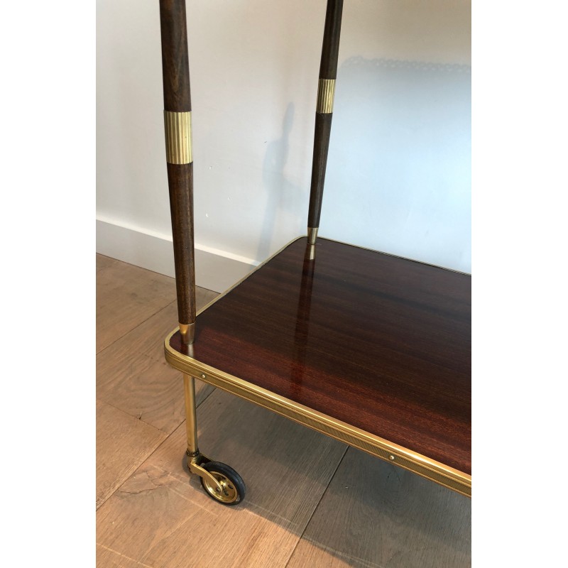 Vintage mahogany and brass serving table, France 1940s