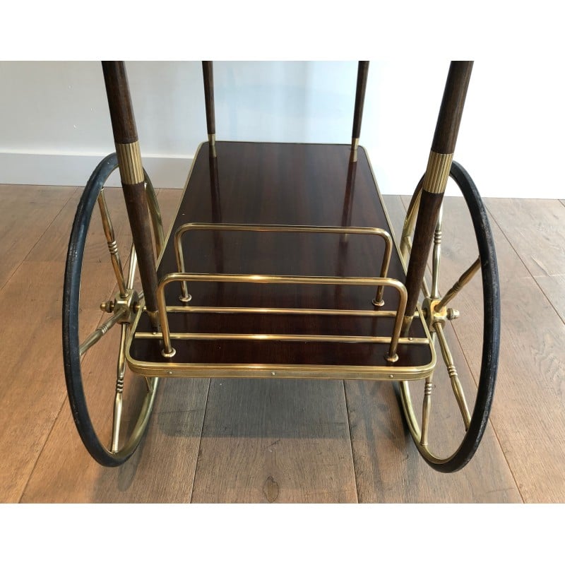 Vintage mahogany and brass serving table, France 1940s