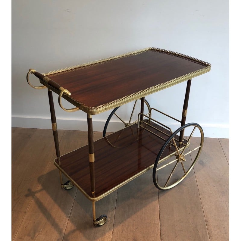 Vintage mahogany and brass serving table, France 1940s