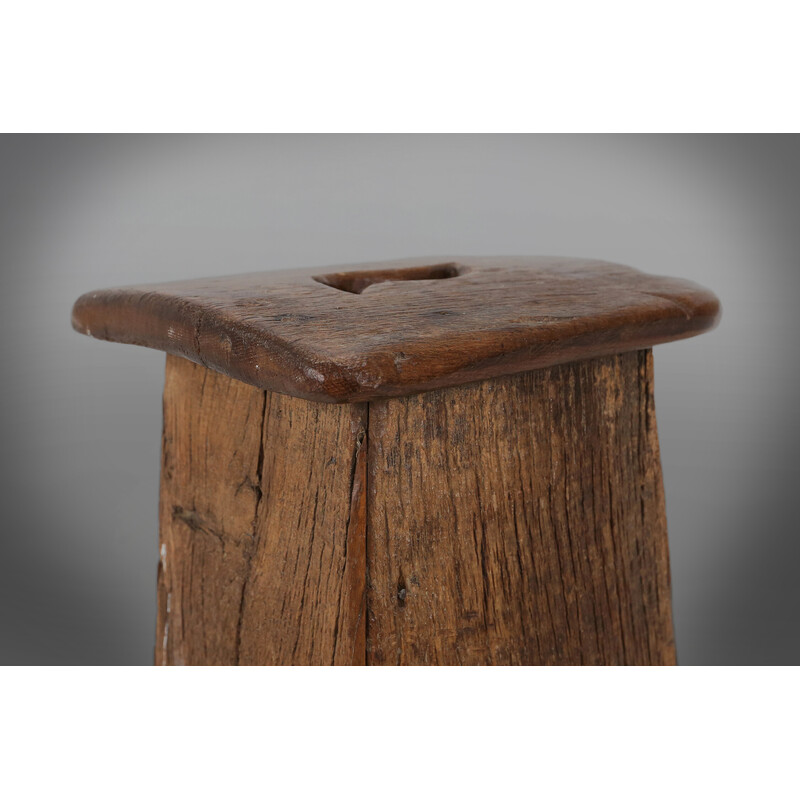 Vintage rustic wooden stool, 1850s