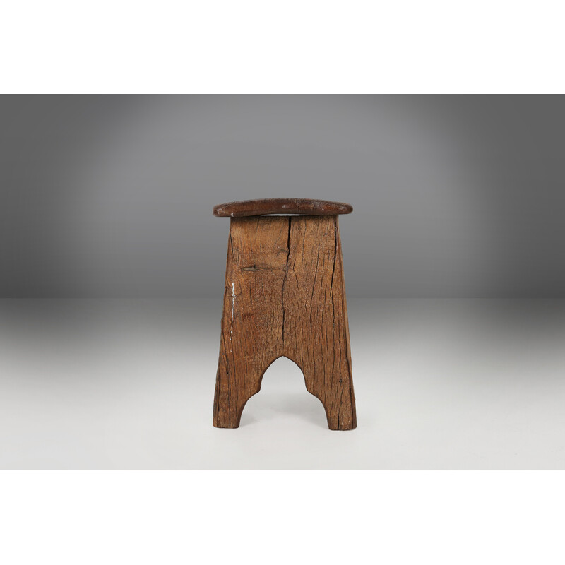 Vintage rustic wooden stool, 1850s