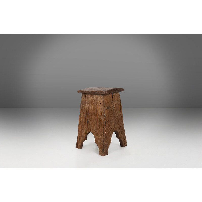 Tabouret vintage rustique en bois, 1850