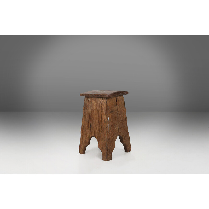 Vintage rustic wooden stool, 1850s