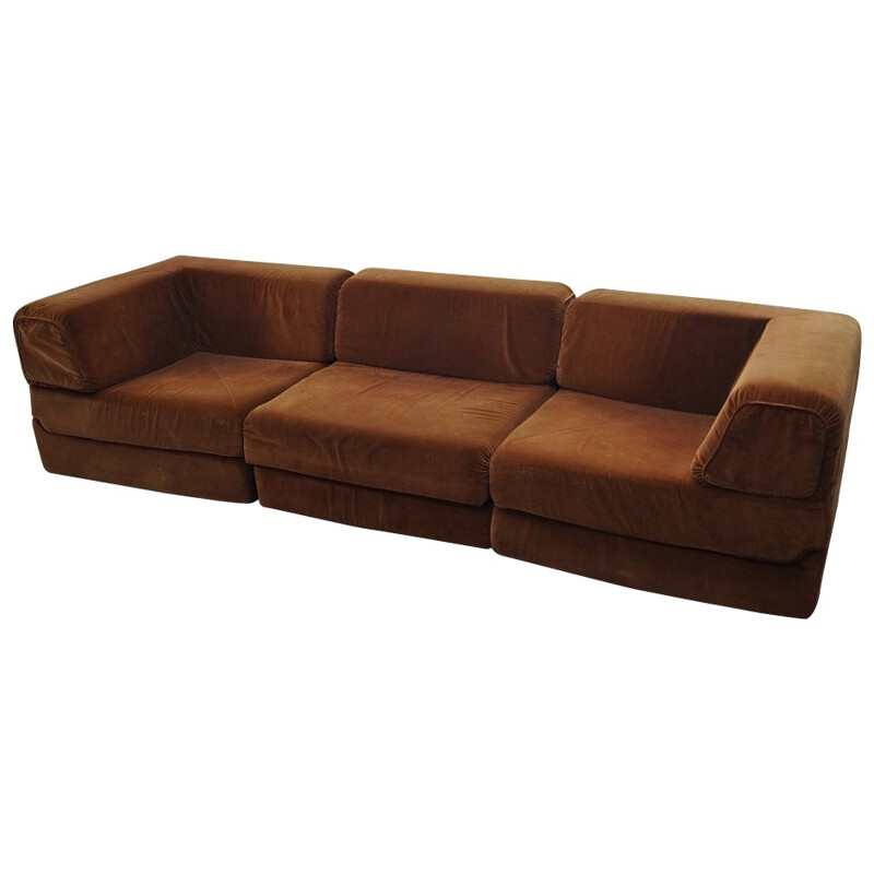 Modular 3 seater sofa in velvet - 1970s