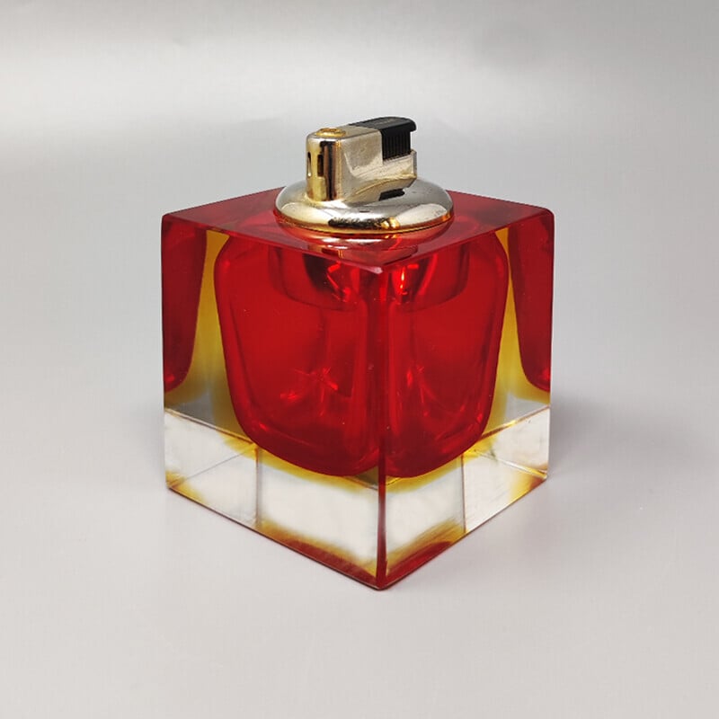 Vintage Sommerso lighter in red and yellow Murano glass by Flavio Poli for Seguso, Italy 1960s
