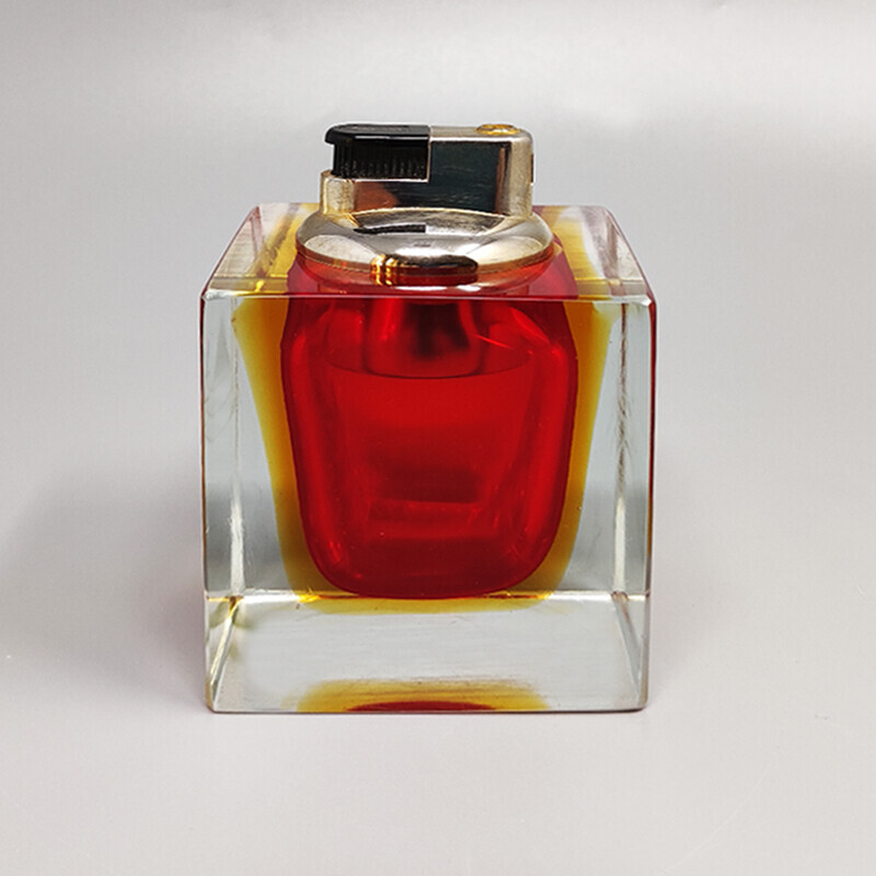 Briquet vintage Sommerso en verre de Murano rouge et jaune par Flavio Poli pour Seguso, Italie 1960