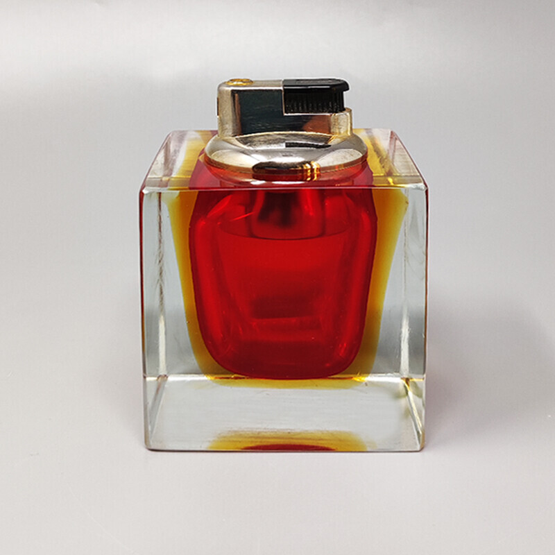 Vintage Sommerso lighter in red and yellow Murano glass by Flavio Poli for Seguso, Italy 1960s