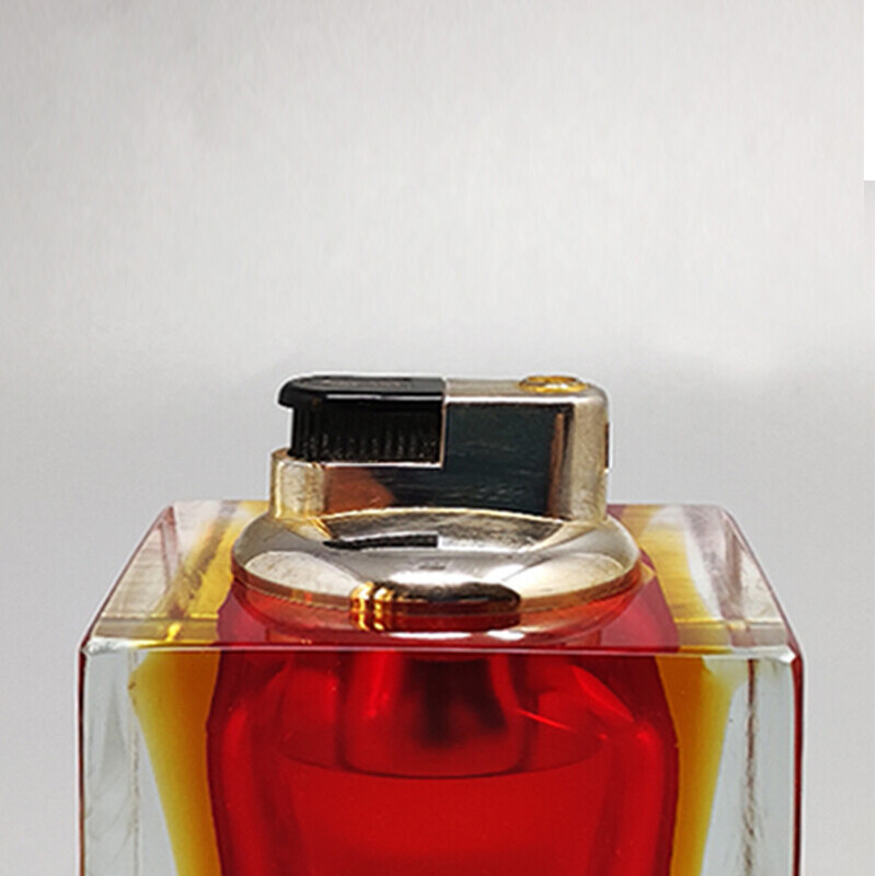 Encendedor vintage Sommerso en cristal de Murano rojo y amarillo de Flavio Poli para Seguso, Italia años 60