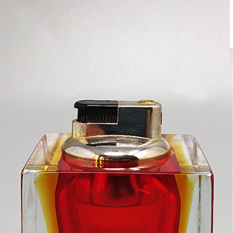 Vintage Sommerso lighter in red and yellow Murano glass by Flavio Poli for Seguso, Italy 1960s