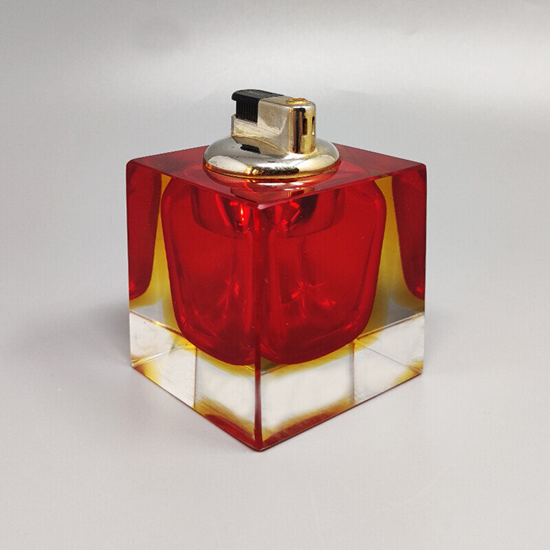 Briquet vintage Sommerso en verre de Murano rouge et jaune par Flavio Poli pour Seguso, Italie 1960