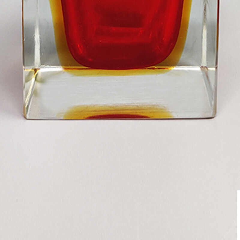 Encendedor vintage Sommerso en cristal de Murano rojo y amarillo de Flavio Poli para Seguso, Italia años 60