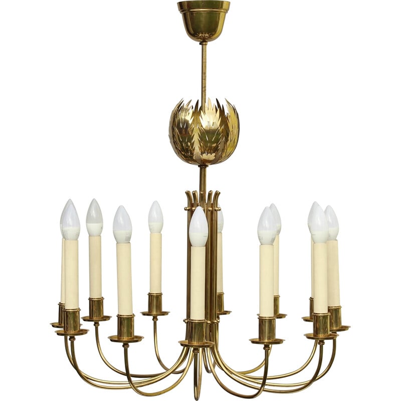 Vintage brass chandelier by Vereinigte Werkstätten, Germany 1950s