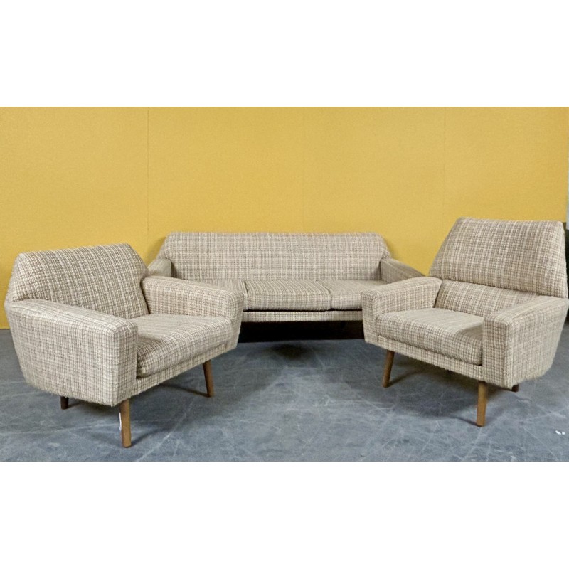 Vintage upholstery fabric living room set, Denmark 1960s