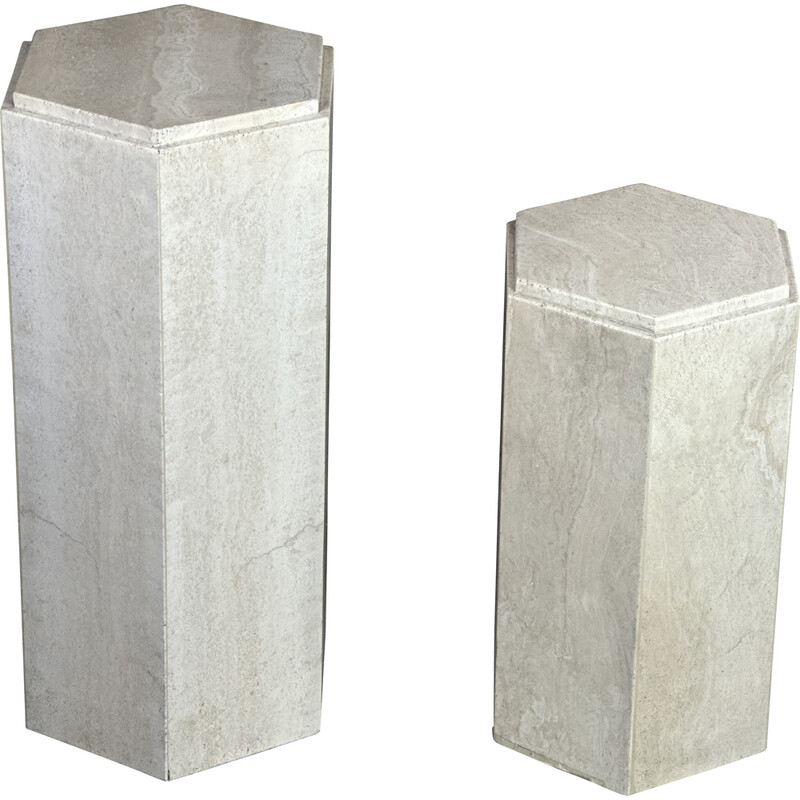 Pair of vintage travertine columns, Italy 1960s