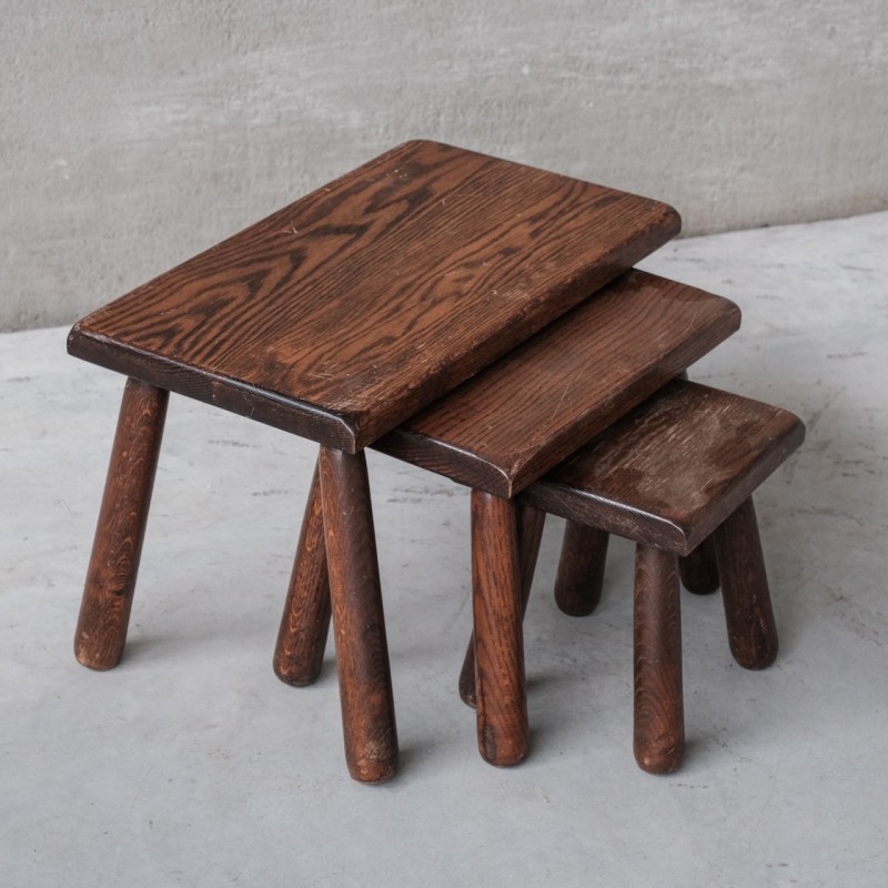 Vintage oak nesting tables, Belgium 1970s