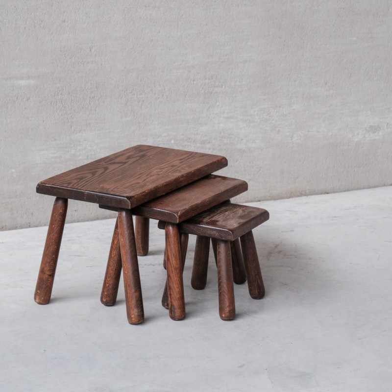 Vintage oak nesting tables, Belgium 1970s