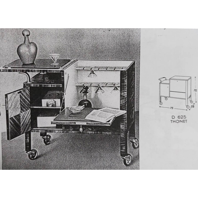 Bar D 625 d'epoca in acero e vetro opaxite nero per Thonet, 1930