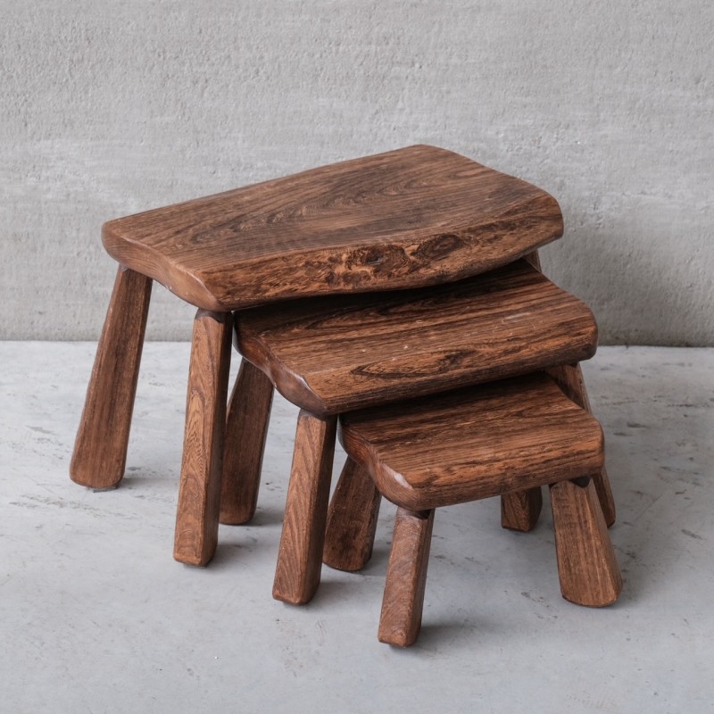 Vintage oak nesting tables, Belgium 1970s