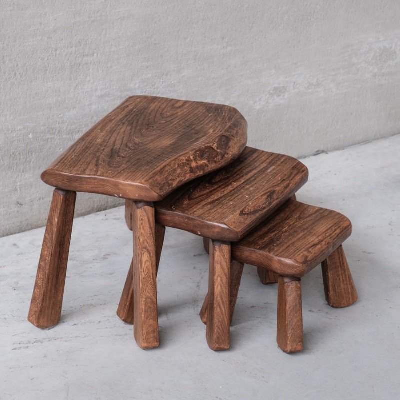 Vintage oak nesting tables, Belgium 1970s