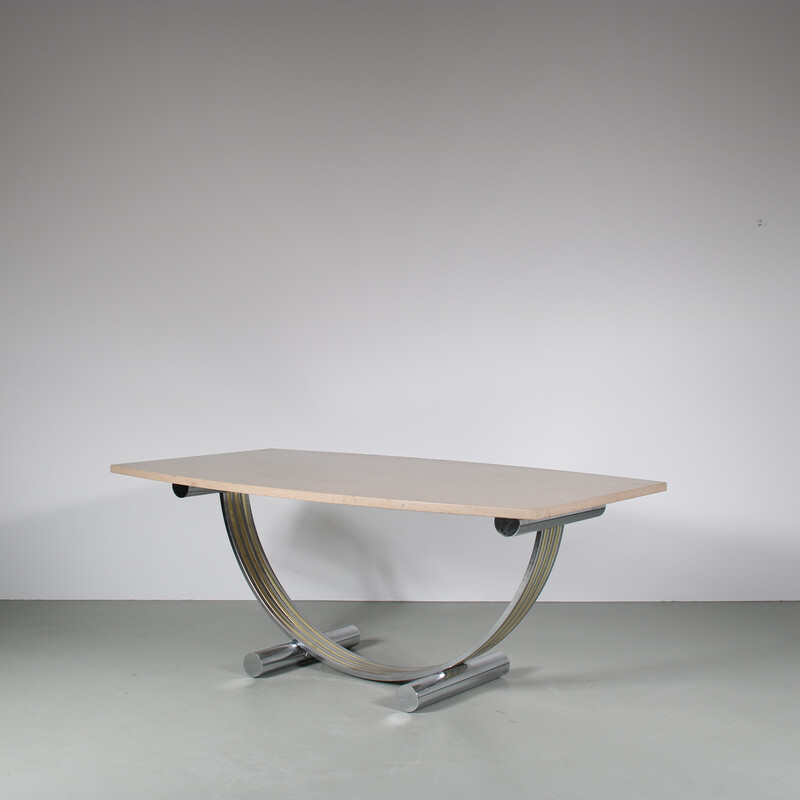 Vintage chromed metal and marble dining table by Romeo Rega, Italy 1970s