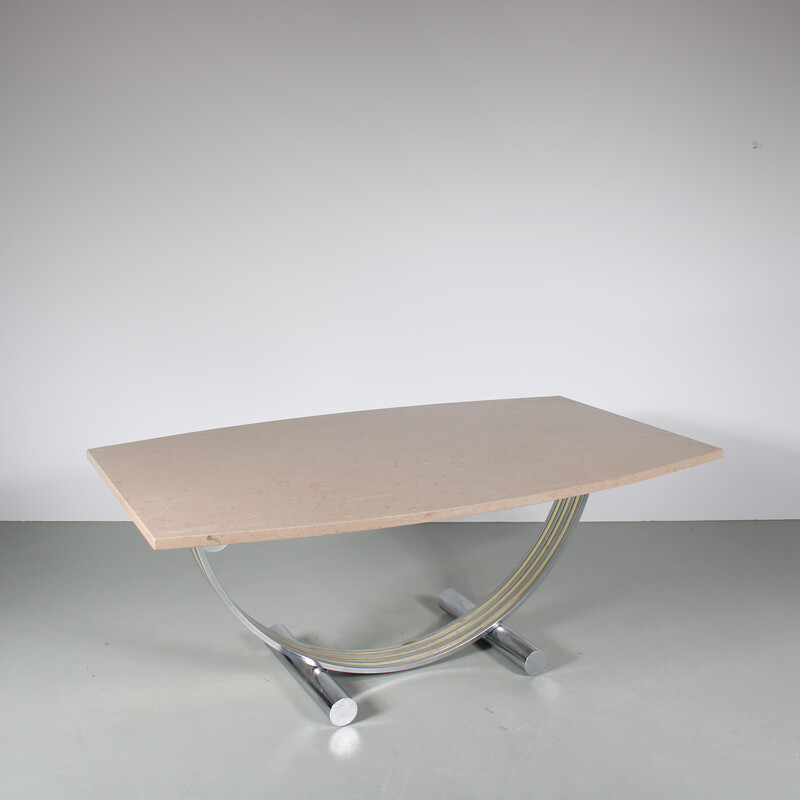 Vintage chromed metal and marble dining table by Romeo Rega, Italy 1970s