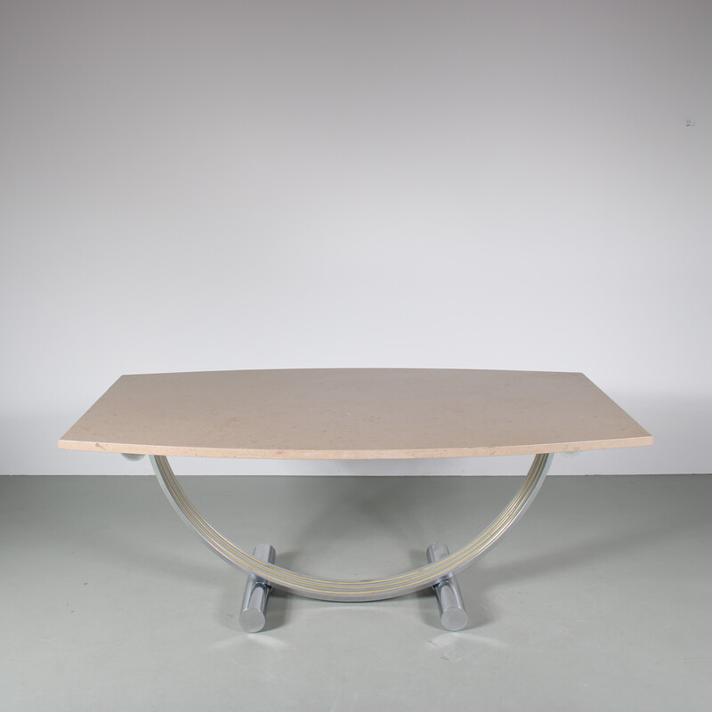 Vintage chromed metal and marble dining table by Romeo Rega, Italy 1970s