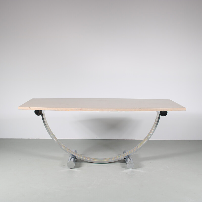 Vintage chromed metal and marble dining table by Romeo Rega, Italy 1970s