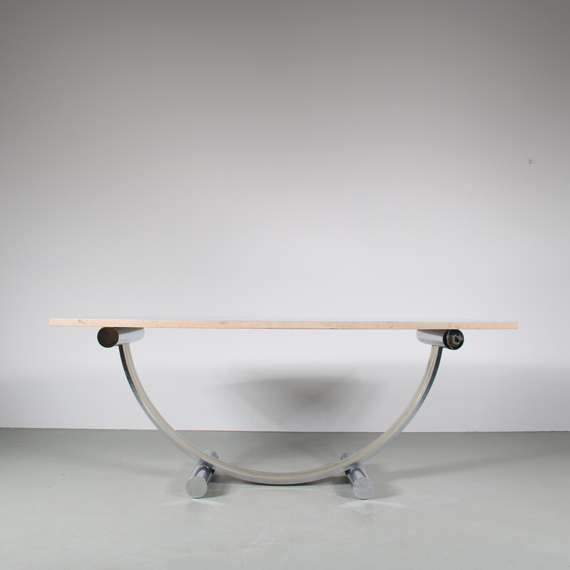 Vintage chromed metal and marble dining table by Romeo Rega, Italy 1970s