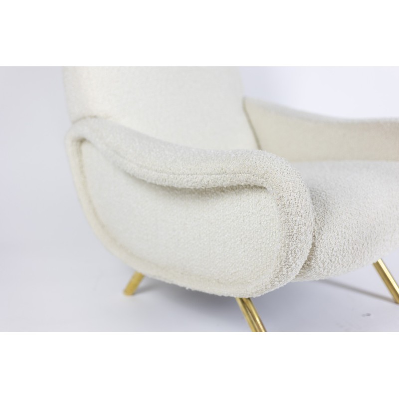 Paar vintage Lady fauteuils in messing en witte stof van Marco Zanuso voor Artflex, 1950